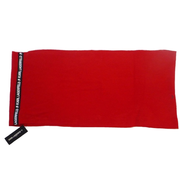 NWT Karl Lagerfeld Red Knit Name Logo Band Infinity Scarf - Picture 6 of 15